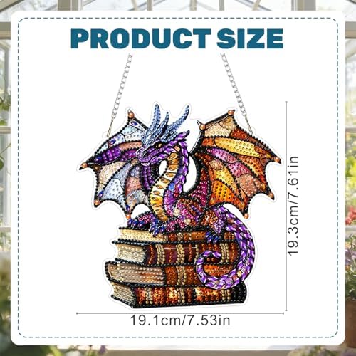 CRZMODE Dragon Cross Diamond Art Hanging Kit for Adults, Book Pendant Diamonds Painting Art Kit, Special Crystal Diamond Art Painting Pendant Ornament, Craft Gift for Women Home Window Decor