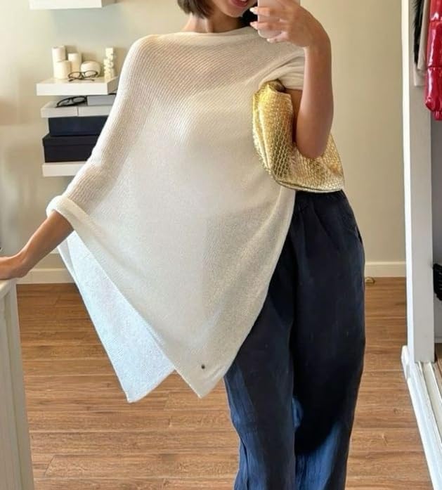 Women Knit Poncho Top Sheer Crochet Shawl Cover Up