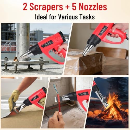 1800W Heat Gun for DIYers, Crafters & Electronics Repair – 140°F~1112°F Variable Temp, 1.5s Fast Heat, 5 Nozzles, 2 Scrapers, Overheat Protection, Hands-Free Stand | Shrink Tube, Resin, Vinyl Wrap