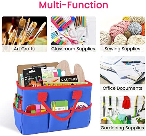 Desktop Tote and Organizer, Teacher Helper Bag for Arts, Books, Stationery, Office Desk, Make-up Storage with Handles for Travel (Blue)