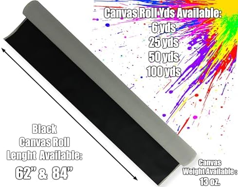 Black Canvas Rolls for Painting Large Canvas Fabric by the Yard. 84"x25 Yd (75 Ft) 13oz Black Gesso Primed Artist Canvas Roll,Cotton Duck Unstretched Quality Fabric for Painters,SDK Murals,Backdrops
