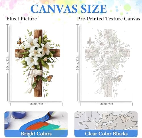 bleihum Cross Paint by Numbers Kit for Adults with Frame Easel 8x12In