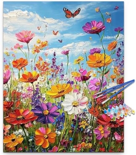Artunion Wild Flowers Paint by Numbers Kit for Adults,Flower Canvas Paint by Number Kits, DIY Oil Painting Paint by Number Kits on Canvas Arts Craft for Home Wall Decor 16x20 Inch