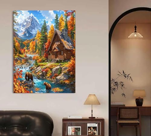 Bear Village Diamond Art Kits for Adults Diamond Painting Kits 12X16 inch ﻿