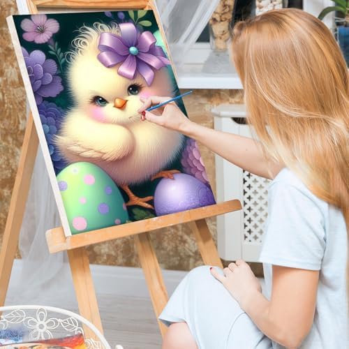 Bowetile Framed Paint by Numbers Easter Kit for Adults, Adults' Paint-by-Number Duck Kits on Canvas, Painting by Numbers Easter Egg, DIY Acrylic Number Painting for Home Wall Decor, 8x12in