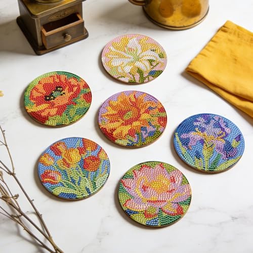 Leatrice 8 Pcs Diamond Art Coasters Small Diamond Painting Kits for Adults
