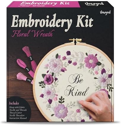 Unwynd Embroidery Kit Floral Theme for Beginners, Satin Stitch Hand Embroidery Kit for Adults, Easy DIY Crafts, Starter Set with Flower Pattern (Floral)