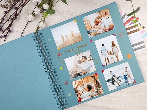 potricher 12 x 12 Inch Large DIY Scrapbook Photo Album 80 Pages, Blue | Thick Kraft Paper Scrap Book Photo Albums, Memory Book for Wedding, Anniversary, Baby, Family, Travel, DIY Projects