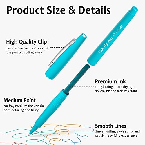 Lelix Felt Tip Pens, 40 Colored Pens with Case, Medium Point, Felt Tip Markers Pens for Journaling, Writing,Drawing, Note Taking, Planner, Perfect for Art Office and School Supplies
