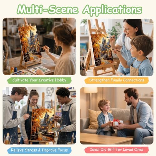 Spandrel Autumn Scenery Framed Paint by Numbers Kit for Adult Castle, Adult Paint by Number Kits on Canvas Landscape, DIY Acrylic Oil Easy Fall Painting by Numbers for Home Wall Decor, 8x12in