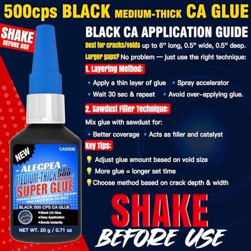 ALECPEA 20g Black CA Glue, Medium 500CPS Cyanoacrylate Super Glue