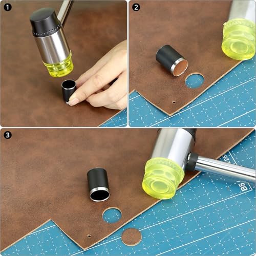 QWORK 31-Piece Leather Circle Cutter Tool Set, Round Hole Punch Cutting Dies 1–25mm 30 35 40 45 50 55, High-Carbon Steel Circular Punch Kit for DIY Crafts, Jewelry Making