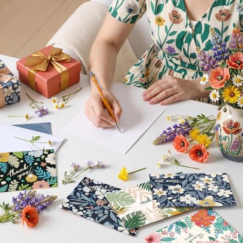Saillong 12 Pack Thank You Diamond Painting Greeting Card Kit DIY Flower Thanks Diamond Art Cards with Envelope 5D Rhinestones Painting Making Kit for Adults Beginner DIY Crafts Thanksgiving Gifts