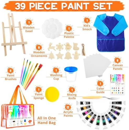 Acrylic Paint Canvas Set for Kids, Complete Kids Art Painting Supplies Kit