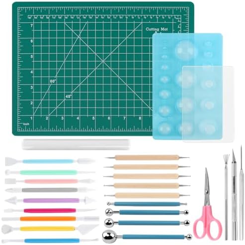 Polymer Clay Tools, Acrylic Roller Pin, Clay Sculpting Tools for Ceramic Craft, Rectangle Sheet Press Board Wire Texture Set Needle Detail Modelling Supplies(Size:26 Pcs)