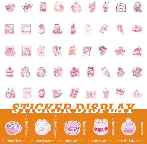 ZJSXINDI 100pcs Cute Small Stickers Set Kawaii,Cardstock Stickers Decorative Masking Stickers Planner Stickers for Personalize (Pink Foods)