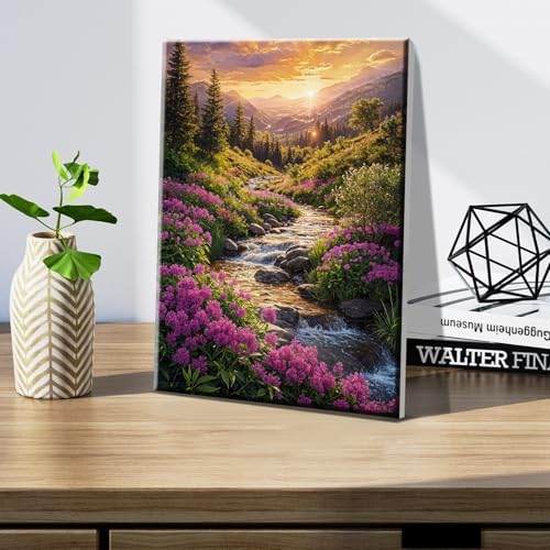 JOOZ Landscape Paint by Number for Adults Beginner with Frame Paint by Number Kits Sunsets on Canvas with Easel DIY Digital Oil Painting for Home Wall Decor Gifts 7.87x11.81 Inch