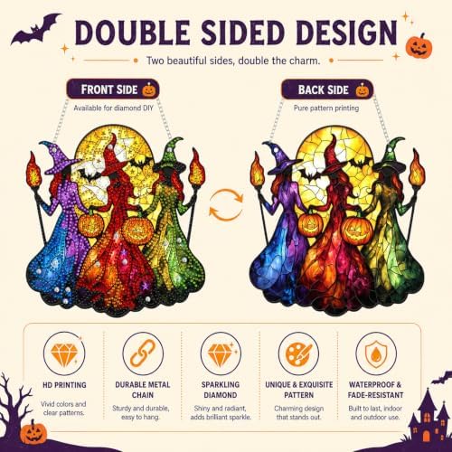 Witch Hanging Diamond Art Kits for Adults, Diamond Painting Suncatchers