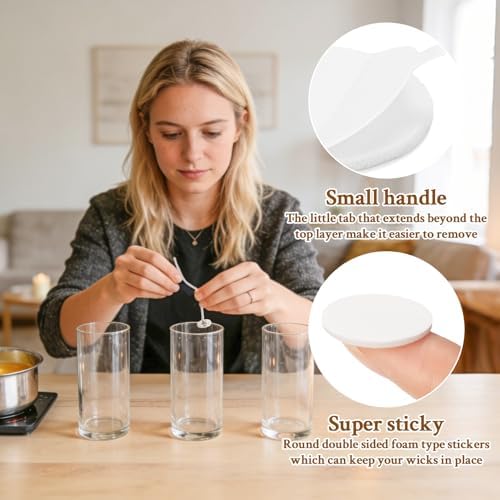 MAQIHAN 720PCS Candle Wick Stickers - 20mm Double Sided Foam Adhesive Dots