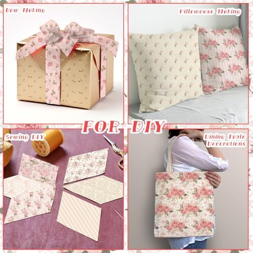 HunnmingRe 20 Pcs 10''x10'' Vintage Pink Roses Quilting Fabric Squares