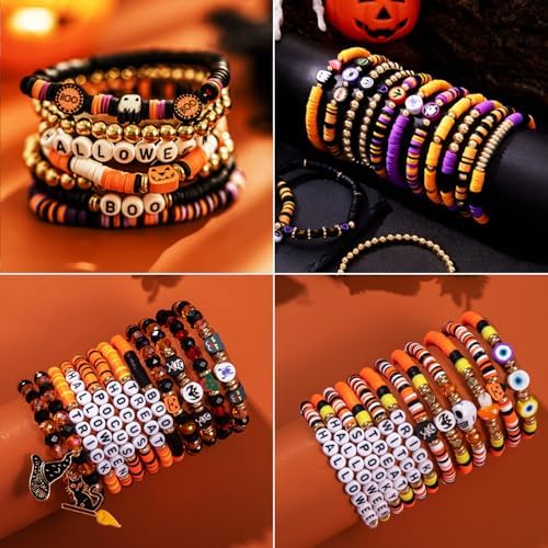 BBita 1480pcs Halloween Polymer Clay Beads Charms Friendship Bracelet Necklace Earring Jewelry Making kit, Accessories for Arts Crafts DIY Birthday Gifts for Women Girls