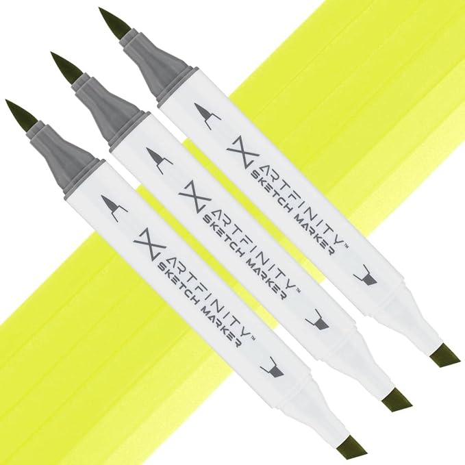 Artfinity Sketch Markers - Set of 3 - Poison Light YG3-3, Vibrant, Professional, Dye-Based Alcohol Markers for Artists, Drawing, Travel, & More