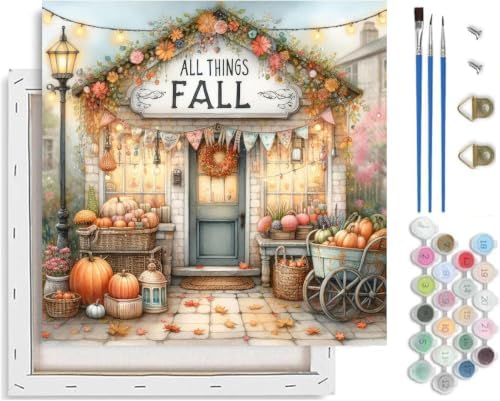 Fall Shop Paint by Numbers Kit for Adults Beginner with Framed 10x10 Inch
