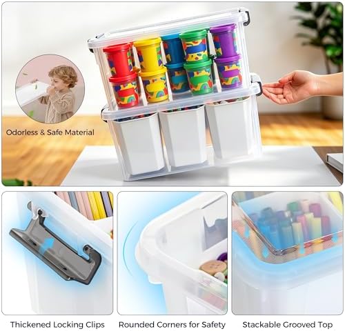 17 Qt Craft Organizers and Storage with Removable Divider, Marker Organizer for Crayons, Pencils & Art Supply, 2 Packs