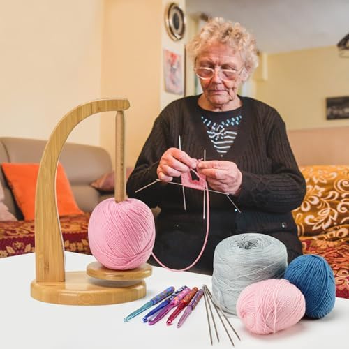 Yarn Holder for Crocheting with Magnetic Yarn Spinner -Beige-Standard