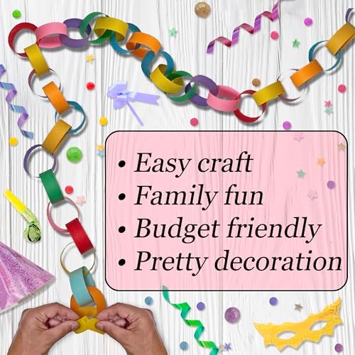 300 Paper Chain Strips for Crafting. No Glue or Tape Needed. Kid Friendly & Family Fun. Yields Over 50 Feet of Paper Chains for Party or Classroom Decorations (Multicolor)