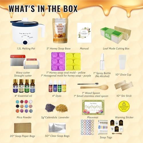 PIUH Honey Soap Making Kit with Honey Soap Base and Molds for Adults | All in One Soap Making Supplies Kit, 2.2 lbs Honey Soap Base, Soap Melter, DIY Natural Soap Craft Kit