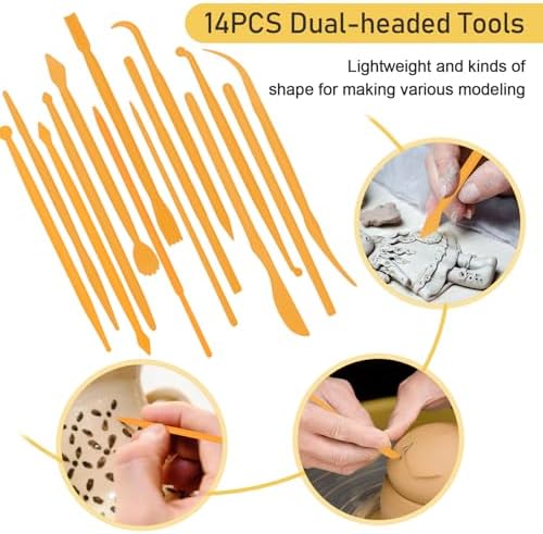 Polymer Clay Tools, 28PCS Acrylic Roller for Polymer Clay/ 14P Sculpting Kits/ 7P Shape Cutter/ 2P Sheets/ 2P Scarper/ 1P Needle Detail Shaping