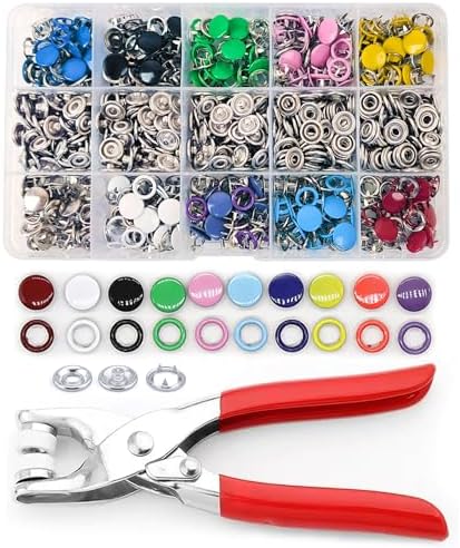 MIFOLEU Colorful Snap Button Kit, 9.5mm Sets Snaps for Fabric with Tool