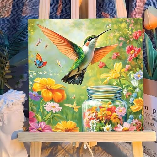 Reivworl Framed Hummingbird Paint by Numbers Kit for Adults Beginner 10×10 inch