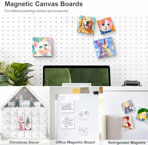 AUREUO Mini Magnetic Canvas Panel 2.5x2.5 Inch / 24 Pack - Small Square Flat Canvas Board with Magnet Back Art Gift Set Bulk Pack Tiny Thin Canvases for Painting & Craft