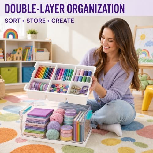 EcoNexa 24 QT Craft Organizers and Storage with Tray, 1 Pack | Craft Storage Box for Art Supplies, Removable Tray for Easy Sorting, Interactive Building Surface, Stores Bricks, Craft Materials