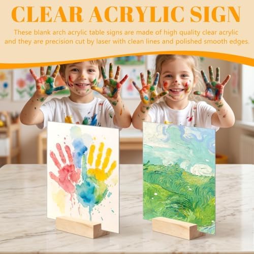 Bercoor 10 Pack 5x7 Inch Blank Clear Acrylic Sign with Wooden Stands, Rectangle Top Acrylic Sheet, DIY Acrylic Rectangle Table Numbers for DIY Name Card Gifts Event Party Sign Decoration
