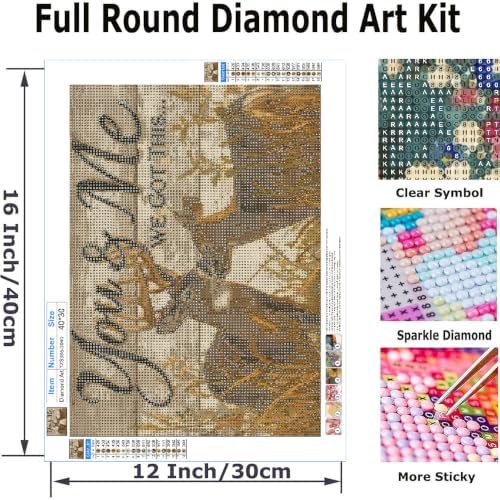 WCHUIMM Diamond Painting Kits for Adults Rustic Deer, 5D Wildlife Deer Diamond Art Kits, Round Full Drill Dot Painting You & Me We Got This DIY Gem Crafts Home Wall Decor Gift 16x12 Inch