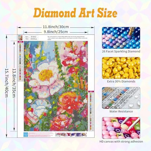 Flowers Diamond Art Kits for Adults Beginners 12x16 in, DIY Craft Gift