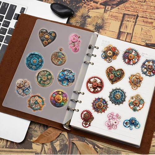 50PCS Steampunk Gear Stickers – Vintage Mechanical Clockwork Transparent Scrapbooking Stickers for Journaling, Resin Crafts, Laptop, Gift Decoration, Retro Industrial Punk Aesthetic