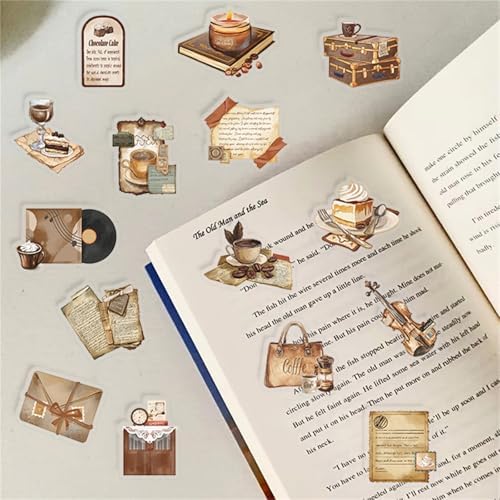 50 PCS Retro Coffee Shop Stickers for Scrapbooking Journaling Junk Journal Scrapbook Supplies - Waterproof Transparent PET Aesthetic Decals for Resin Crafts Decorative Art Crafts (Retro)