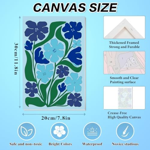 4 Pack Framed Flowers Paint by Numbers Kits for Adults with Easel (8x12in)