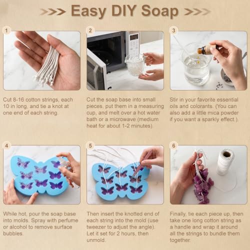 Silicone Butterfly Soap Mold Kit for DIY Soap Making, with Tool (Cotton Rope, Bow Ribbons, Tweezers), Reusable Soap Making Supplies for Crafts, Gifts & Beginners