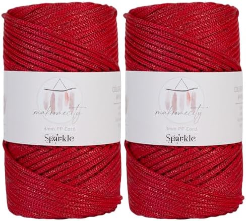 Makromecity Sparkle 2 Skeins of Polypropylene Macrame Cord 3mm x 131 Yards (394 feet) Premium Polyester Macrame Cord for Macrame Art & Crafts for Wall Hangings, Bags, Underplate, Rug
