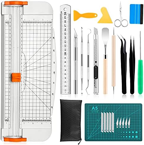 27PCS Craft Weeding Tools for Vinyl Kit,Utility Knife Set with 12Inch Paper Cutter Trimmer for Scrapbooking,Silhouettes,Cameos,DIY Art Crafting,Cutting,Splicing,Cardstock