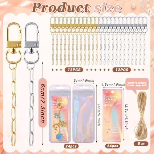 Wurosi 24pcs Paperclip Keychain Making Kit,Key Ring Swivel Snap Hook Chains