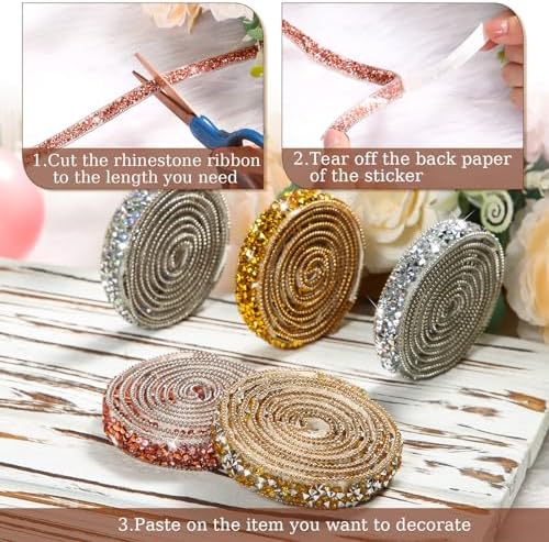 Xinnun 5 Rolls Rhinestone Ribbon,Multi Color,0.59 Inch,Basic Style