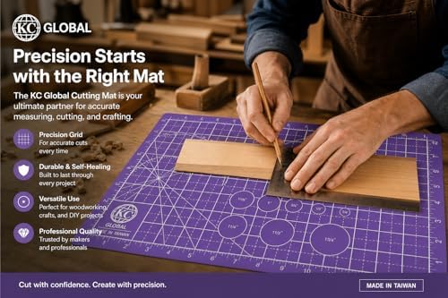 KC GLOBAL A4 (13"x9") Professional Grade Self-Healing Double-Sided PVC Cutting Mat (Purple) - Odor-Free, Eco-Friendly, Non-Slip, Premium Desk Mat for DIY, Crafting, Model Building and Art Projects