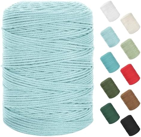HOMEBOBO Macrame Cord 3mm x 380Yards (1140Feet), Natural Cotton, Light Blue