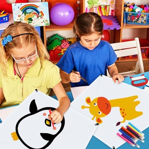 Libima 50 Pcs DIY Blank Kites for Kids Bulk Large Kite Making Kit Easy to Fly Set Party with Watercolor Pens and String Decorating Coloring Party Set for Craft Outdoor Games (Rhombus)